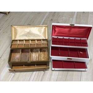 Vintage MCM  Lady Buxton Jewelry Box‎ Set Of 2 White And Gold Tiered Hollywood